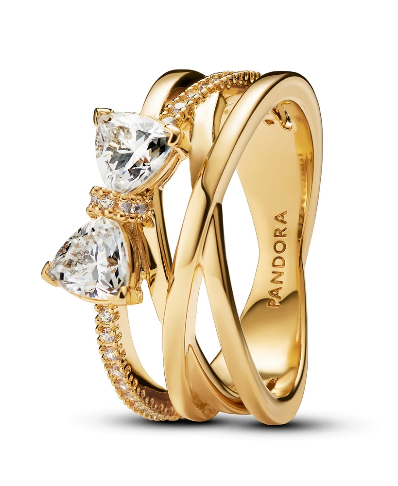 Pandora Gold-Plated Sparkling Bow Crossover Band Ring