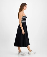 Tinsel Juniors' Strapless Mixed-Media Midi Dress