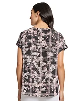 Jones New York Women's Printed Side-Button Short-Sleeve Top