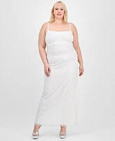 B Darlin Trendy Plus Pearl-Embellished Mesh Sleeveless Gown, Created for Macy's