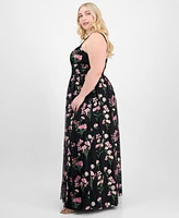 City Studios Trendy Plus Embroidered Tulle Sleeveless Gown, Created for Macy's