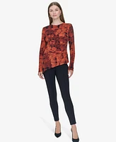 Halston Women's Printed Asymmetric Long-Sleeve Top