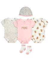 Baby Essentials Girls Mama's Mini Bodysuits, Cap & Socks, 5 Piece Set