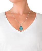 Marcasite & Synthetic Turquoise 18" Pendant Necklace in Sterling Silver