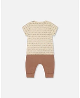 Deux par Baby Boys Printed Organic Cotton Top And Pant Set Brown, Beige, Monkey