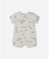 Deux par Baby Boys Organic Cotton Printed One-Piece Romper Paper Boats