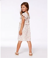 Deux par Toddler Girls Printed Seersucker Dress With Frill Pink Flowers On Cream Background - Toddler|Child