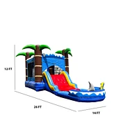 Hero Kiddo HeroKiddo Ocean Shark Commercial Grade Inflatable Bounce House Water Slide Combo with Attached Splash Pool (No Blower Included)