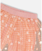 Deux par Big Girls Crinkle Biker Short With Flower Mesh Skirt Light Old Pink