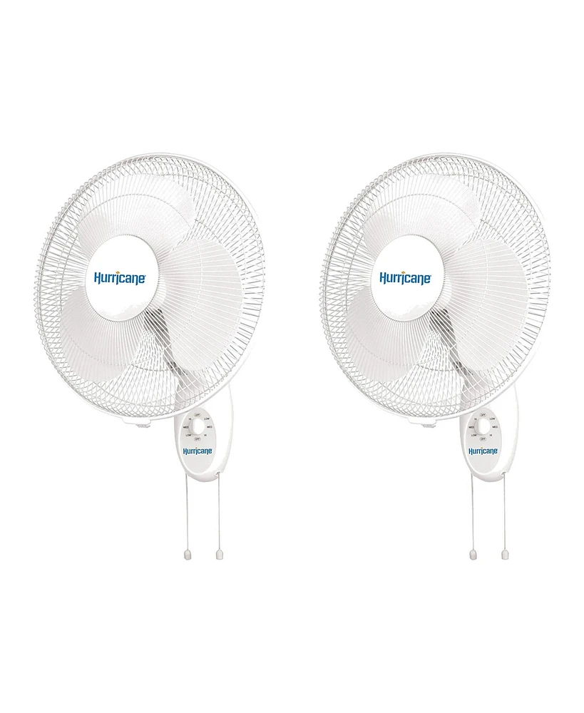 Hurricane Supreme 16 Inch 90 Degree Oscillating 3 Speed Wall Fan, White (2 Pack