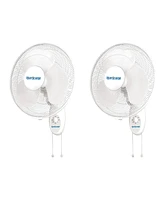 Hurricane Supreme 16 Inch 90 Degree Oscillating 3 Speed Wall Fan, White (2 Pack