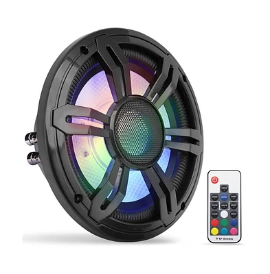 Pyle 8'' Slim Waterproof Subwoofer, 300W, Rgb Lights, Remote Control, Black