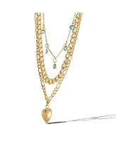 Jessica Simpson Gold-Tone Layered Necklace with Heart and Turquoise Accents