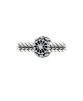 Bling Jewelry White Crystal Filigree Spacer Barrel Charm Bead For Women .925 Sterling Silver Fits European Bracelet