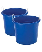 Homz 18 Gal Plastic Open Storage Round Utility Tub with Handles, Blue (2 Pack)