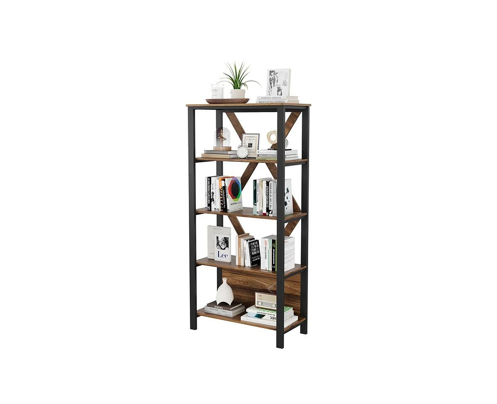 gaomon 5 Tier Bookshelf with Led Lights, Tall Bookcase with Open Display Shelves