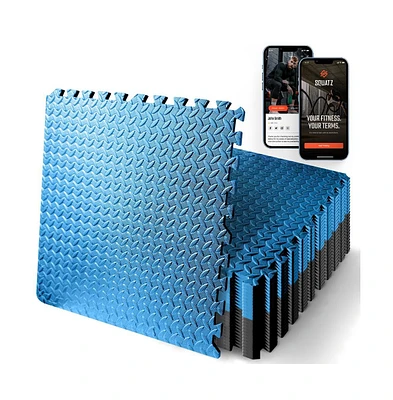 Squatz 25-Piece Puzzle Exercise Mat, Eva Foam Tiles, Blue/Black