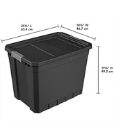 Sterilite 27 Gal Rugged Industrial Stackable Storage Tote w/ Lid, Black, 12 Pack