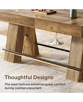 Tribesigns Bar Table, 63-Inch Bar Height Pub Table, Counter Height Table with Metal Footrest, Rectangular High Top Dining Counter Tables with Wood Ped