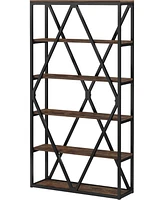 Tribesigns 71-inch Tall Bookshelf, 6 Tier Industrial Large Bookcase, Freestanding Open Book Shelf Display Shelf with Metal Frame, Wood Bookshelves Sto