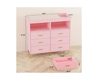 gaomon Dresser for Bedroom with 6 Drawers, Baby Changing Table Dresser with Changing Pad, Led Lights & Charging Station