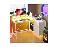 gaomon L Shaped Desk with Power Outlets & Led Lights, Computer Desk with Drawers & Shelves