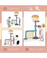 Kuyotq 3-in-1 Height Adjustable Basketball Stand Set with Soccer and Roller