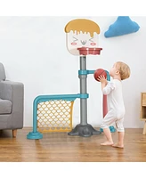 Kuyotq 3-in-1 Height Adjustable Basketball Stand Set with Soccer and Roller