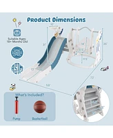 Kuyotq 4-in-1 Kids Slide and Swing Set with Basketball Hoop