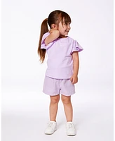 Deux par Big Girls Flutter Sleeve Top With Print Lilac