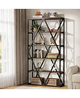 Tribesigns 71-inch Tall Bookshelf Set of 2, 6 Tier Industrial Large Bookcase, Freestanding Open Book Shelf Display Shelf, Wood Bookshelves Storage She