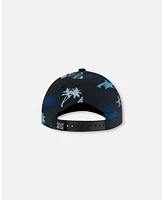 Deux par Deux Baby Boys Printed Cap Light Blue Beach On Black