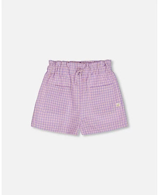 Deux par Baby Girls Printed Gingham Short Lilac And Pink