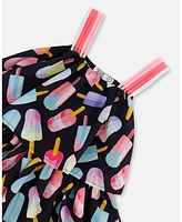 Deux par Big Girls Printed Tiered Dress Ice Lollipops And Black