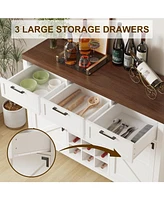 gaomon Buffet Cabinet, 48" Coffee Wine Bar Cabinet With 3 Drawers, 2 Barn Door, Liquor Coffee Bar Cupboard For Living Room,Kitchen, Dining Room