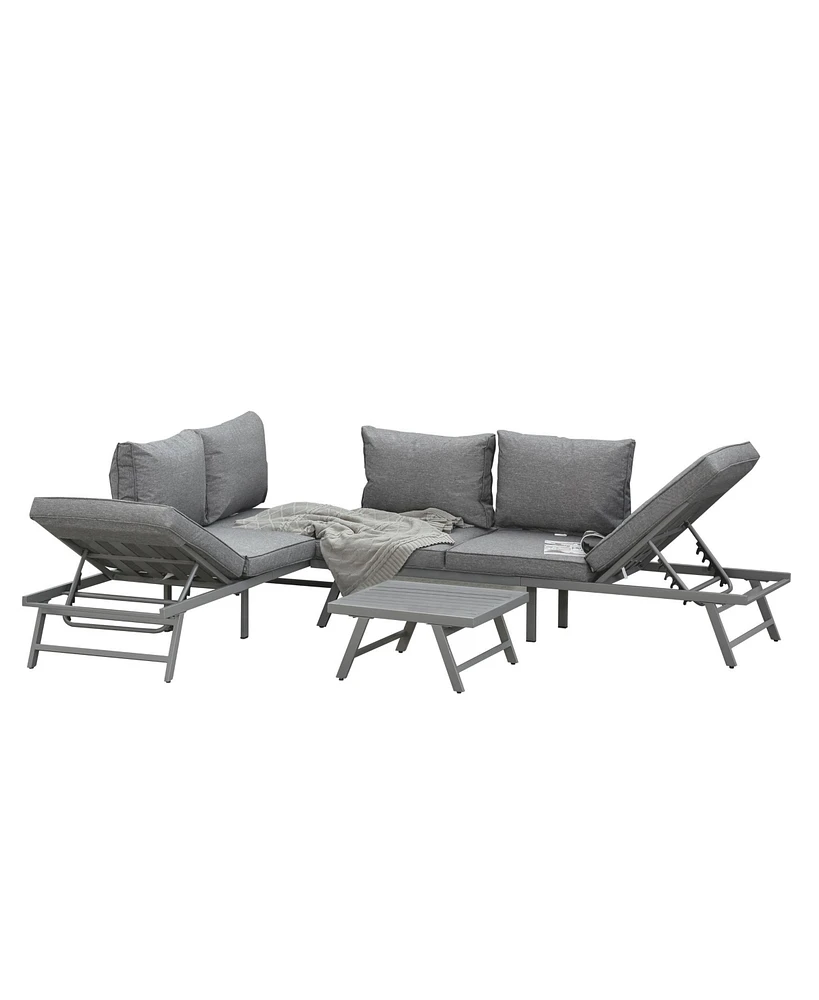 Outsunny 3-Piece Patio Couch Furniture Set with 2 Convertible Sofas,