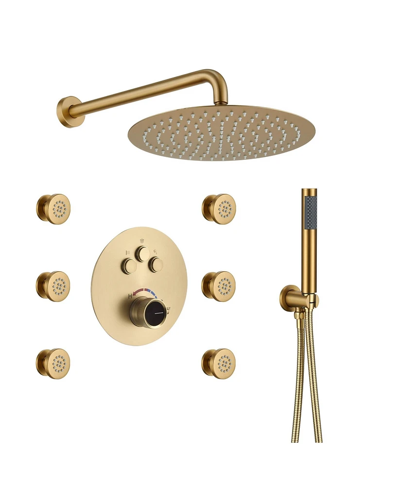 Boyel Living Luxury Shower System with Body Jets Balancing Valve Handheld Brass Rain Head, Brushed Nickel