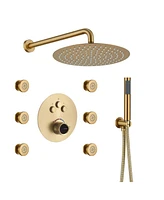 Boyel Living Luxury Shower System with Body Jets Balancing Valve Handheld Brass Rain Head, Brushed Nickel