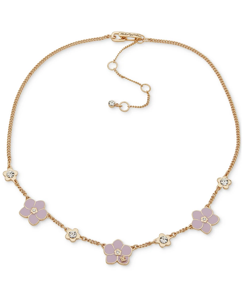 Karl Lagerfeld Paris Gold-Tone Purple Enamel & Crystal Flower Collar Necklace, 16" + 3" extender - Nk 16In Flower Frontal