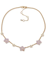 Karl Lagerfeld Paris Gold-Tone Purple Enamel & Crystal Flower Collar Necklace, 16" + 3" extender - Nk 16In Flower Frontal