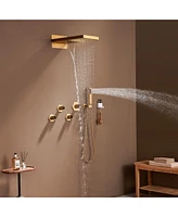 Boyel Living Led Luxury Shower System with Handheld Head Thermostatic Faucet Set Rain Head, Brushed Gold