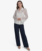 Halston Women's Collared Lace Button-Front Shirt