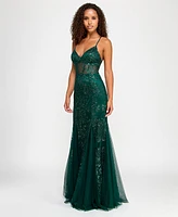 Say Yes Juniors' Sequin Mesh-Inset Mermaid-Skirt Gown, Created for Macy's