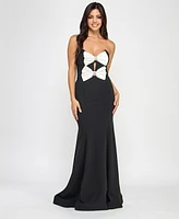 City Studios Juniors' Scuba Rhinestone-Bow Gown, Created for Macy's