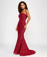 B Darlin Juniors' Red-Sequin Foldover Floor-Sweeping Gown