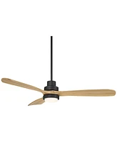 Casa Vieja 52" Delta Modern Country Indoor Outdoor Ceiling Fan 3 Blade Cct Led Light Remote Control Matte Black Finish Wood Blades Bedroom Patio Livin