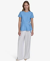 Halston Women's Short-Sleeve Belted Round-Neck Blouse