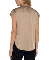 Liverpool Los Angeles Petite Cap-Sleeve High-Low Shirt