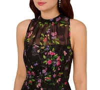 Adrianna Papell Women's Floral Print Ruffled Sleeveless A-Line Dress