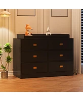 gaomon Dresser for Bedroom with 6 Drawers, Changing Table Top, Nursery Diaper Station Baby Power